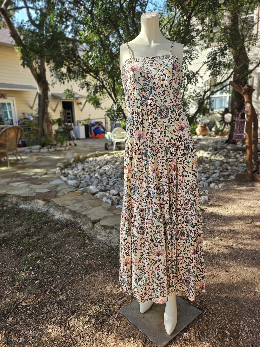 Raga Floral Spaghetti-Strap Maxi Dress in Multicolor & Cream Witj Underskirt S